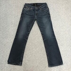 Big Star Miki Jeans Womens 28S Blue Bootcut Flap Pocket Studded Denim Everyday